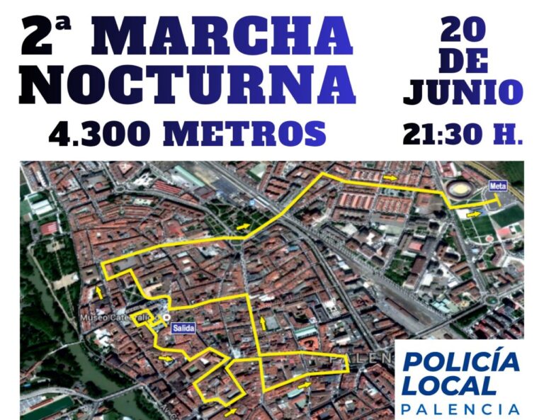 Mapa de la ruta de la Carrera Nocturna en Palencia con calles afectadas