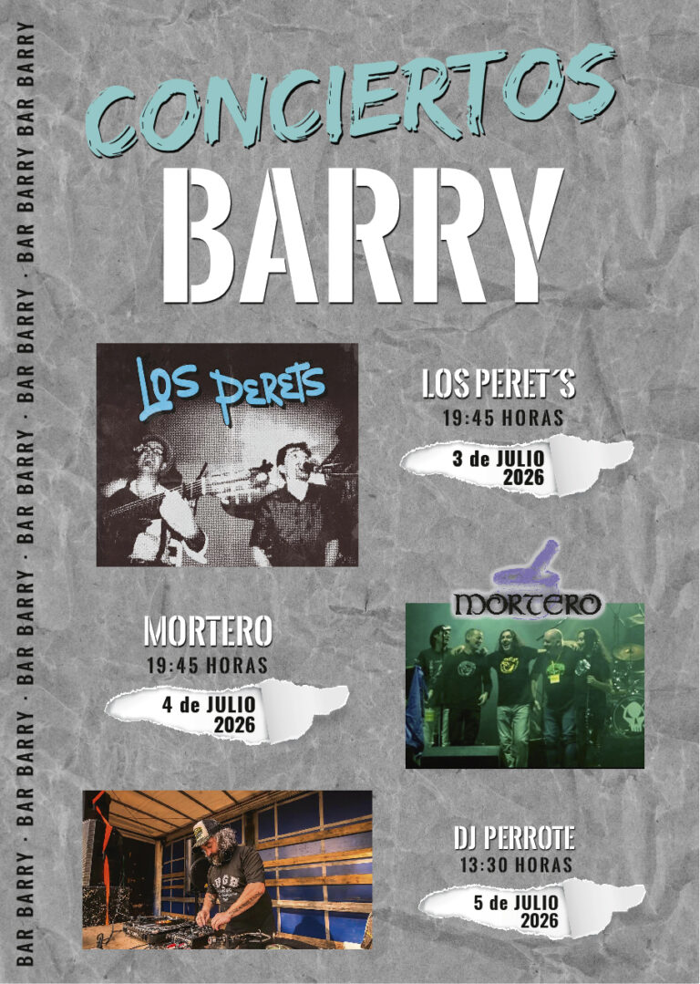 Cartel de conciertos en Bar Barry con fechas y artistas