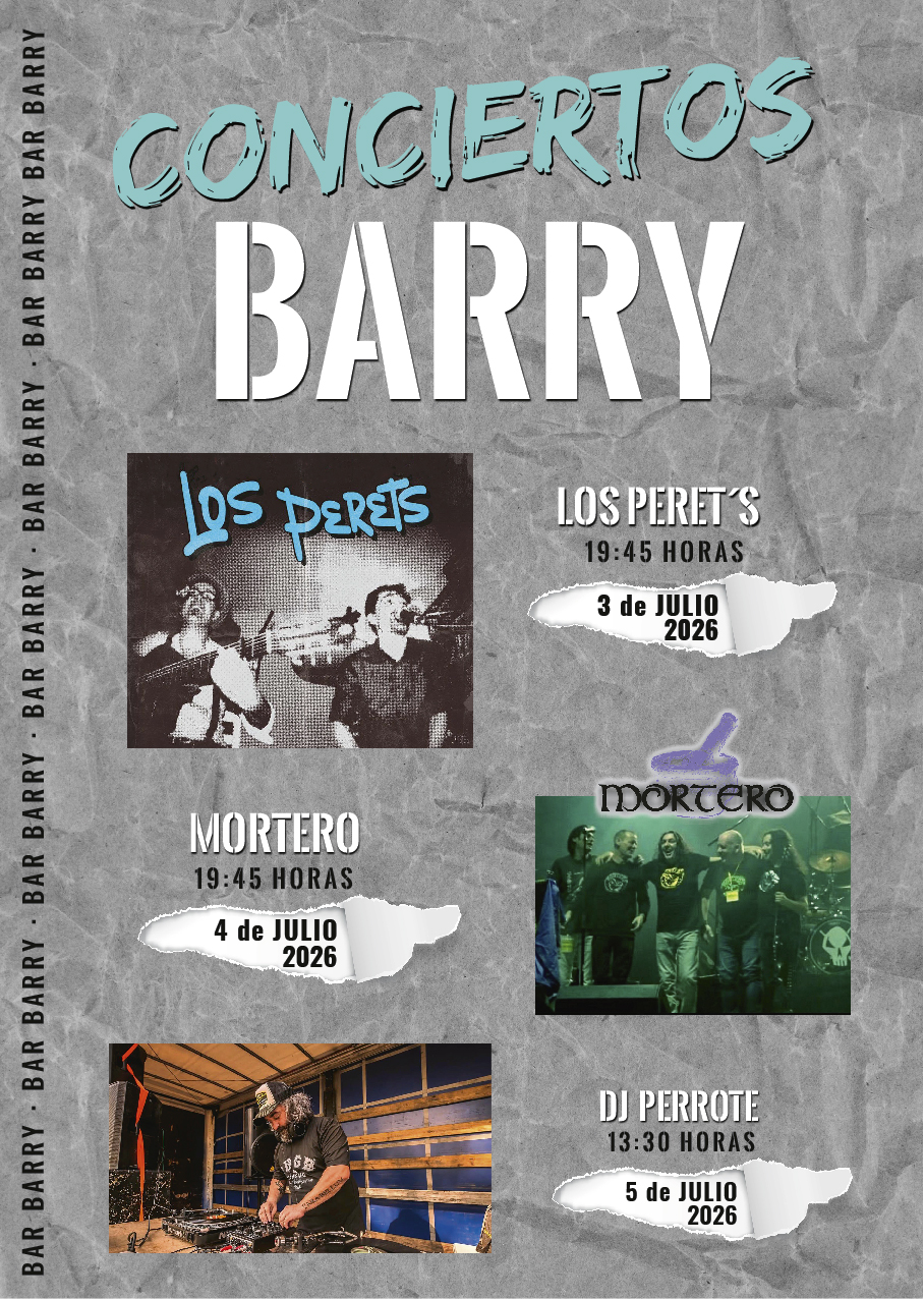 Cartel de conciertos en Bar Barry con fechas y artistas