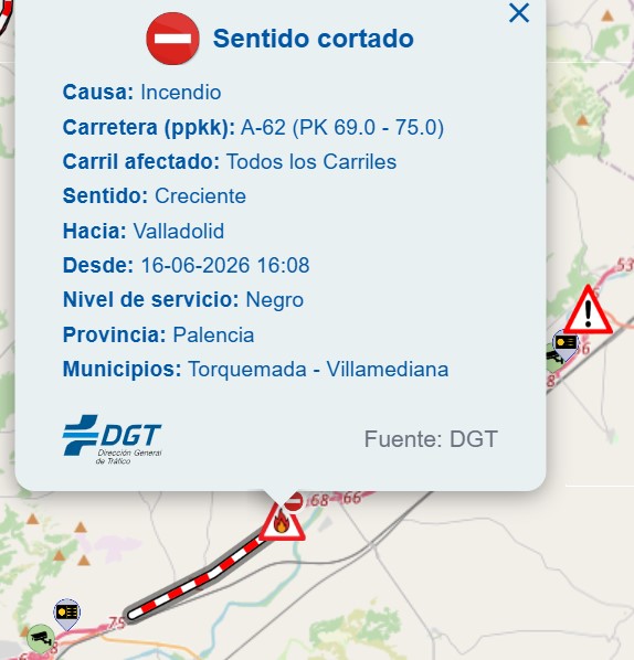 Incendio de un camión en la A-62 cerca de Villamediana
