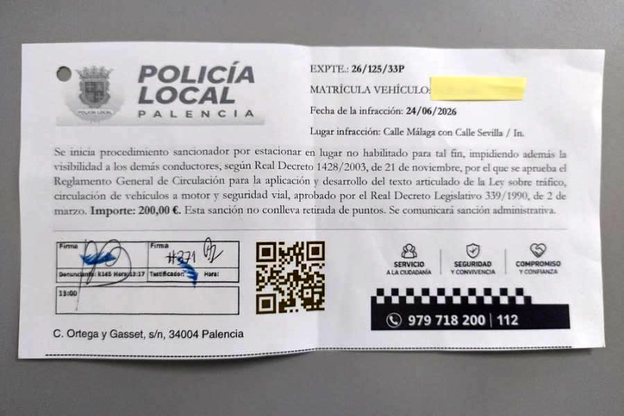 Denuncia falsa de tráfico colocada en un vehículo en Palencia