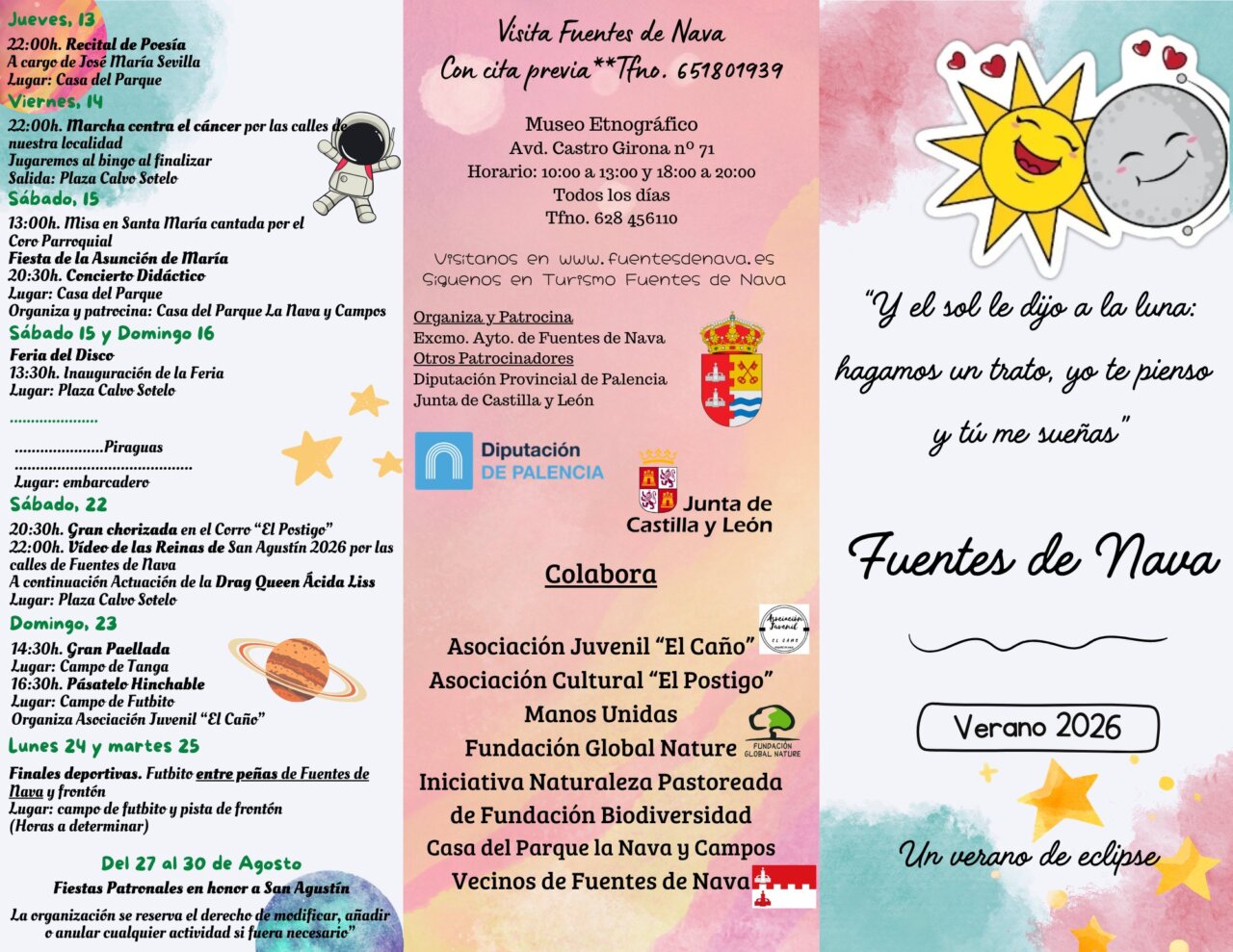Cartel de eventos de verano en Fuentes de Nava con actividades programadas.