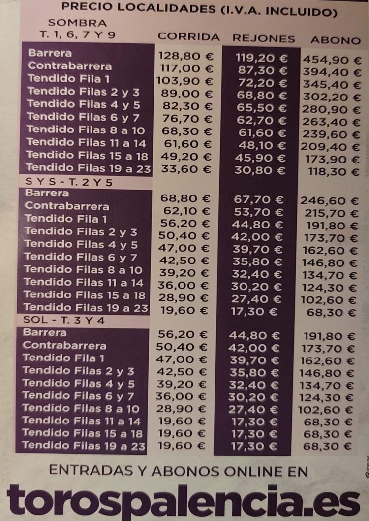 Cartel de la Feria de San Antolín en Palencia con precios de entradas