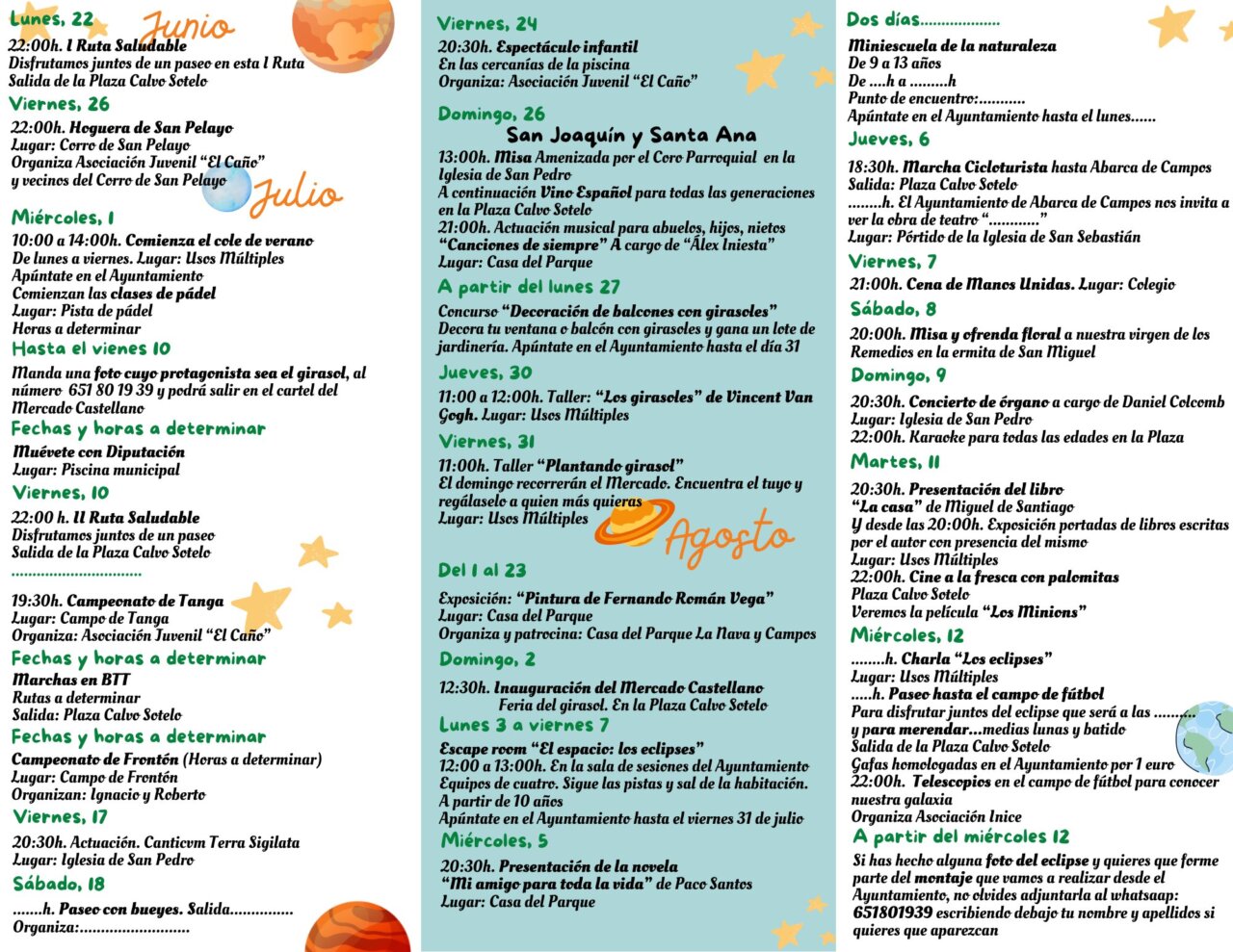 Actividades de verano en Fuentes de Nava para vecinos y visitantes