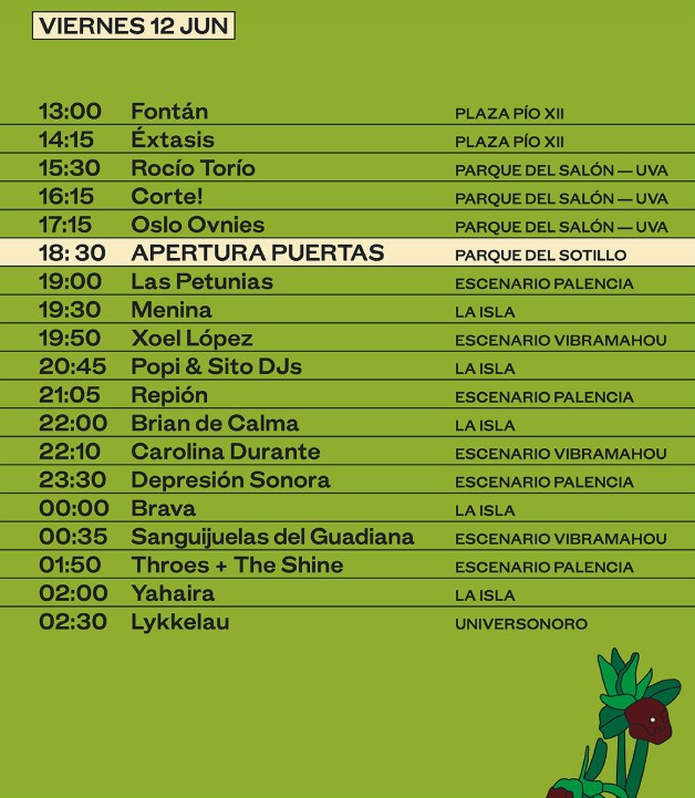Horarios del festival Palencia Sonora para el viernes 12 de junio de 2026