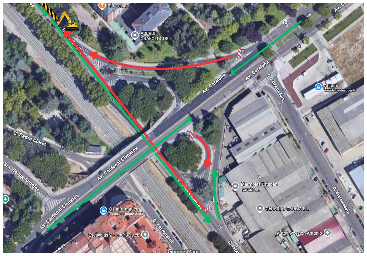 Mapa de itinerarios permitidos y cortados en Reyes Católicos