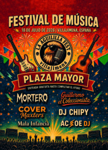 Cartel del festival La Aguililla Fest en Villajimena con artistas destacados.