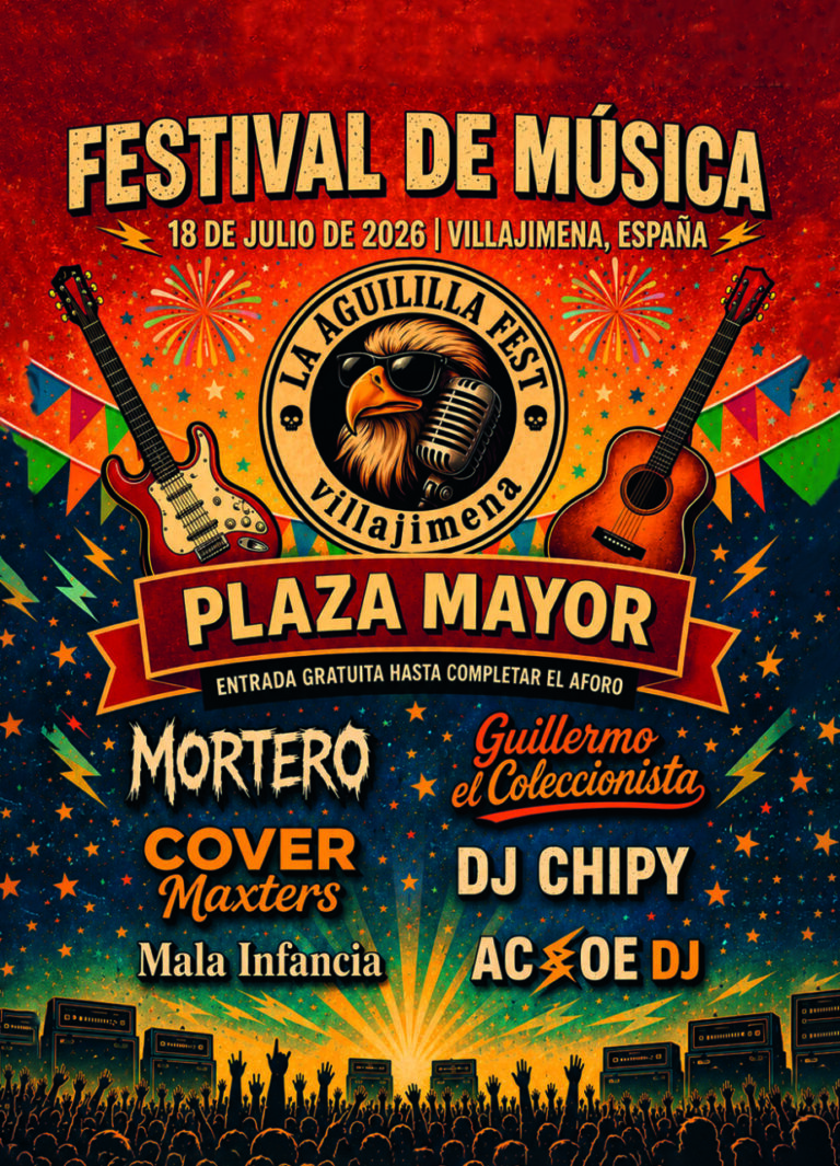 Cartel del festival La Aguililla Fest en Villajimena con artistas destacados.