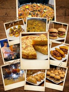 Collage de platos de tapas y paellas en La Birrería de Guardo