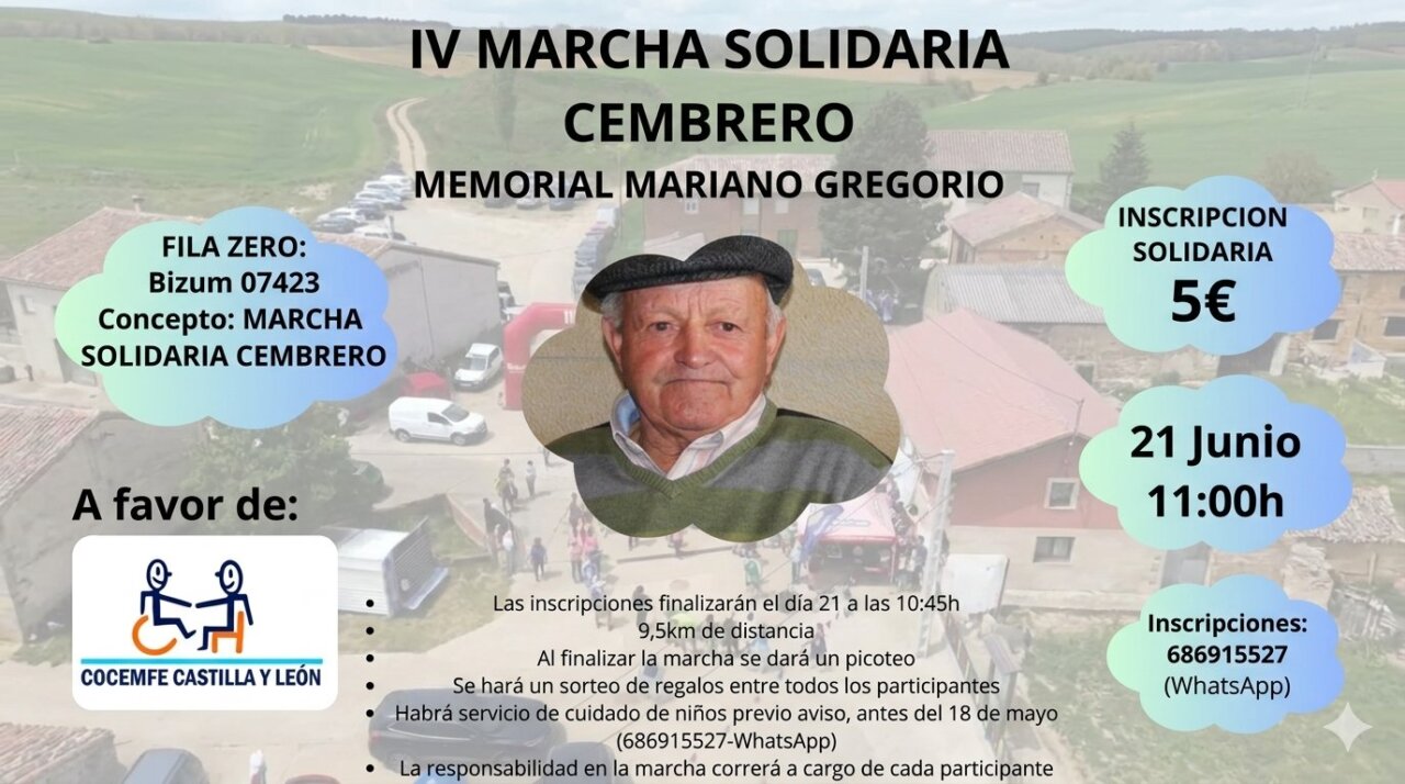 Cartel de la IV marcha solidaria en Cembrero con detalles del evento