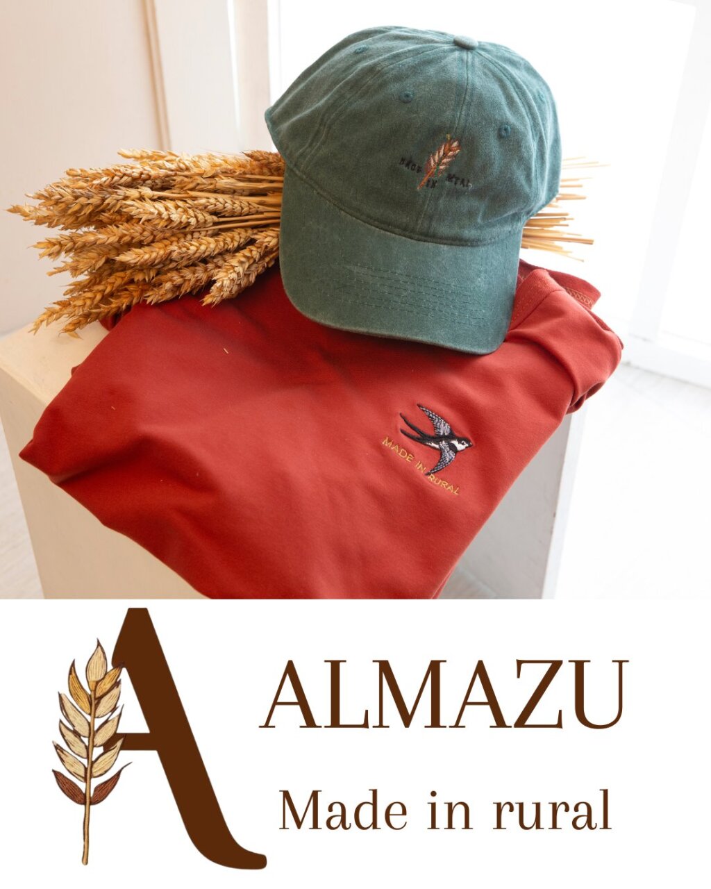 Prenda de moda de ALMAZU con gorra y espigas de trigo