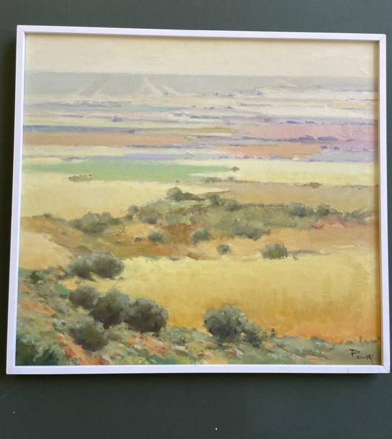 Pintura de paisaje rural de José María Paniagua en exposición