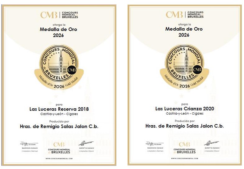 Certificados de Medalla de Oro del Concurso Mundial de Bruselas 2026