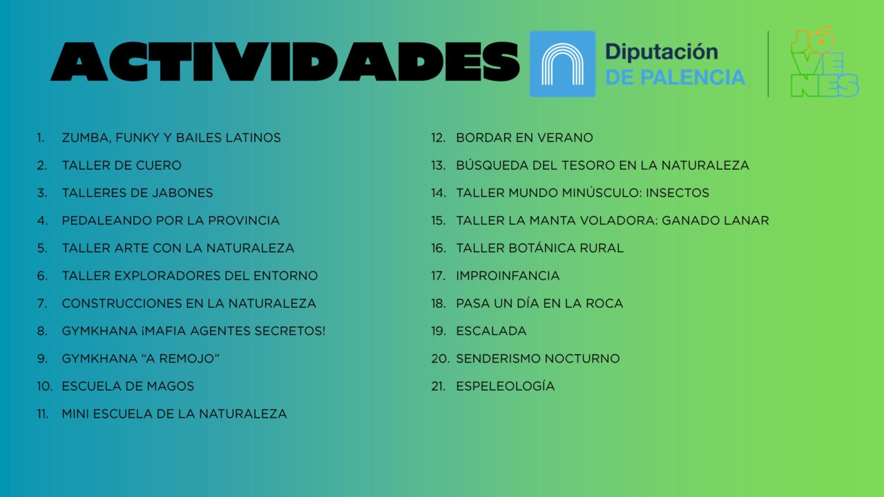 Lista de actividades del programa de ocio juvenil de verano en Palencia
