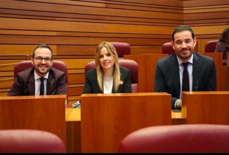 Tres procuradores del PSOE en las Cortes de Castilla y León discutiendo sobre TDT