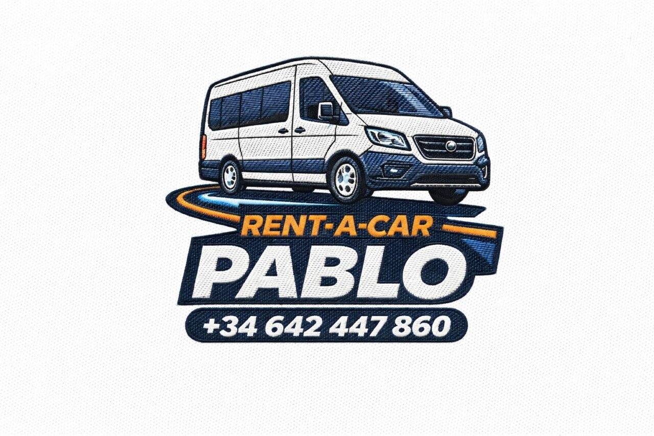 Logo de Rent A Car Pablo con furgoneta y número de contacto