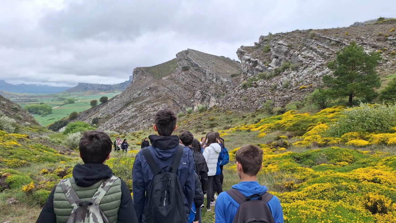 Estudiantes en un paisaje montañoso durante una salida de campo educativa