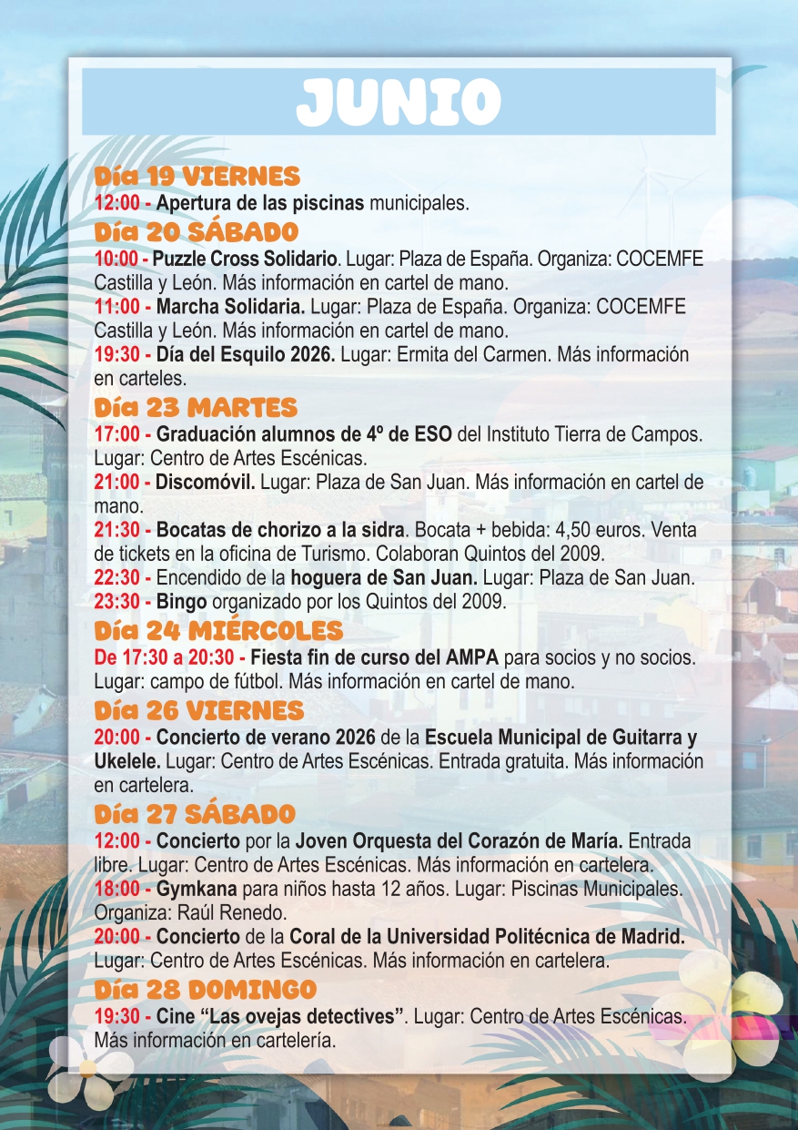Programa de actividades de verano en Paredes de Nava 2026