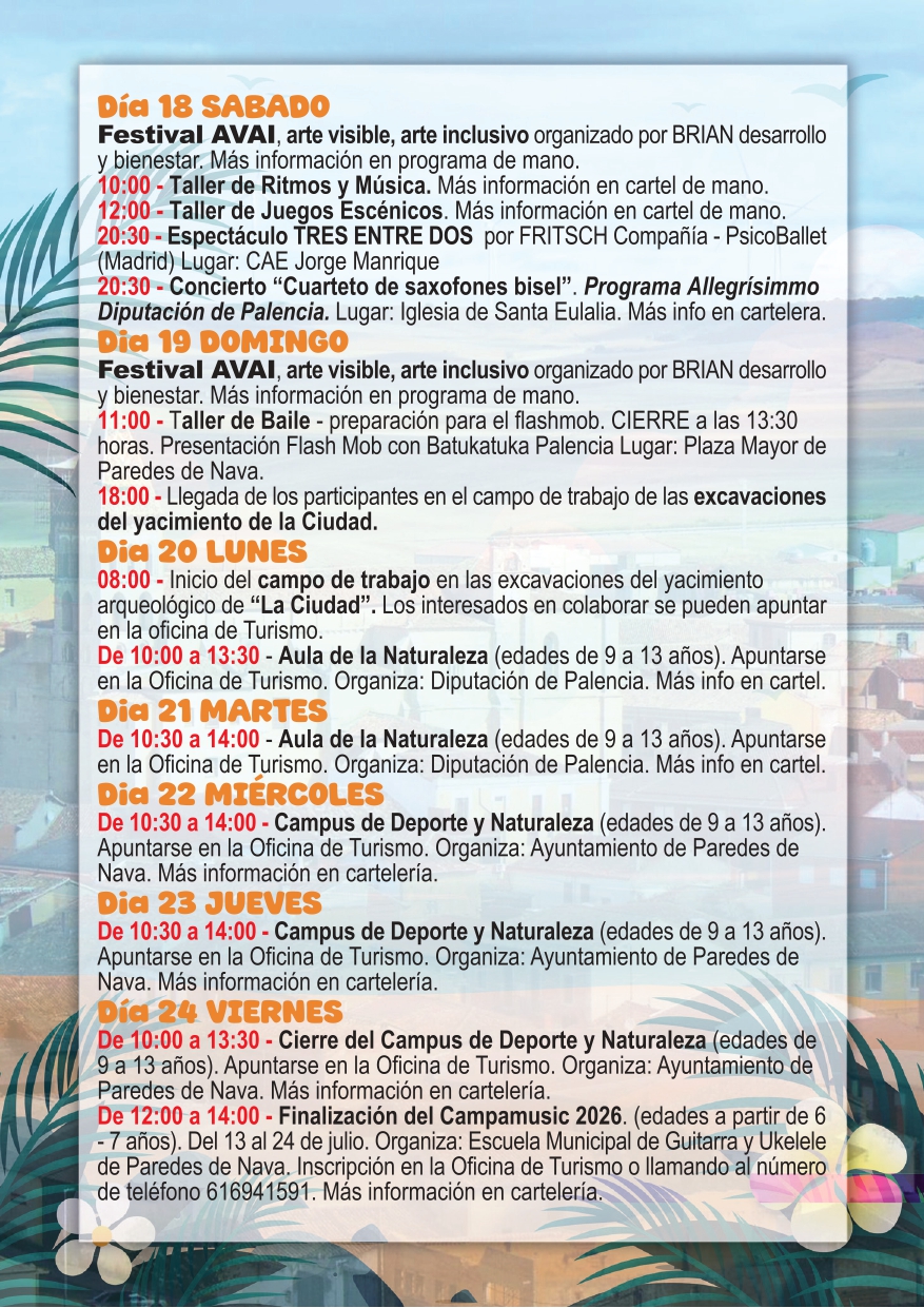 Programa de actividades de verano en Paredes de Nava 2026