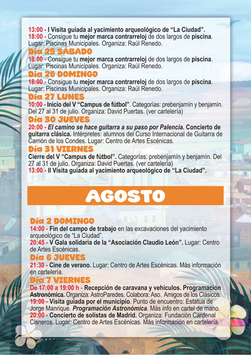 Cartel del programa de verano 2026 en Paredes de Nava con actividades culturales y deportivas.