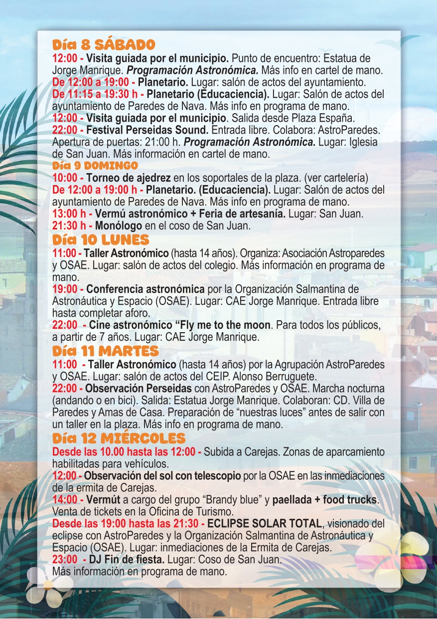Programa de actividades de verano en Paredes de Nava 2026
