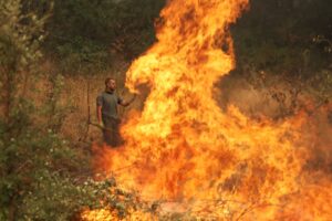 Hombre trabajando en la extinción de un incendio forestal en Ávila