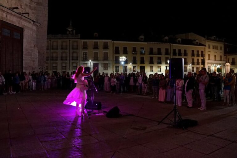 Actuación musical en la Noche Blanca de Palencia con público en la plaza.