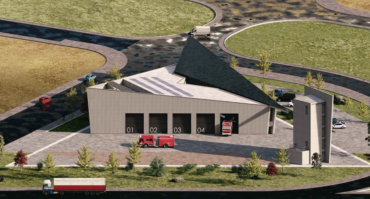 Vista del nuevo parque de bomberos en Venta de Baños con diseño moderno