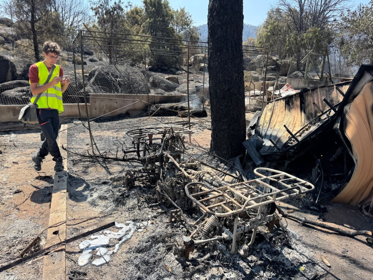 Restos de un camping calcinado tras un incendio en Ávila