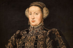 Retrato de Catalina de Austria, reina de Portugal y figura política del siglo XVI.