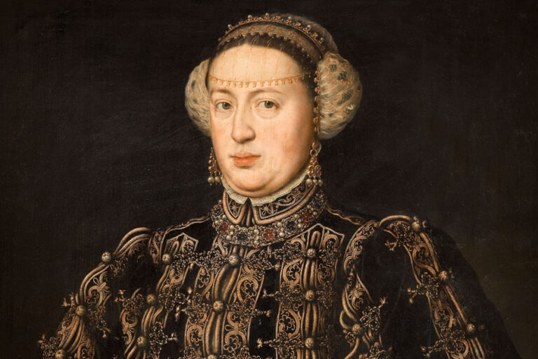 Retrato de Catalina de Austria, reina de Portugal y figura política del siglo XVI.