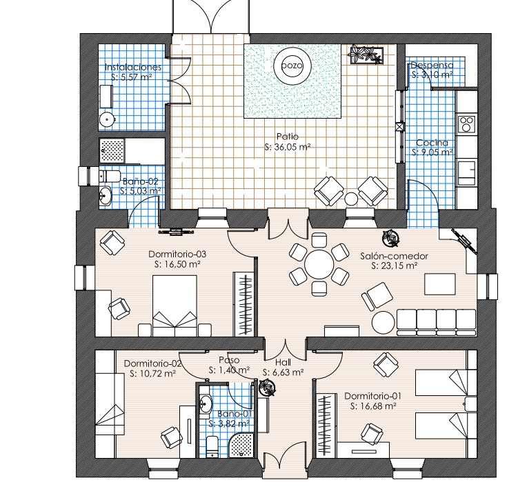 Plano de distribución de una vivienda en una casilla de peones camineros