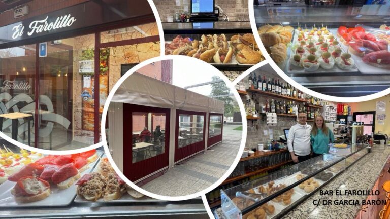 Exterior del bar El Farolillo con tapas y bebidas en exhibición