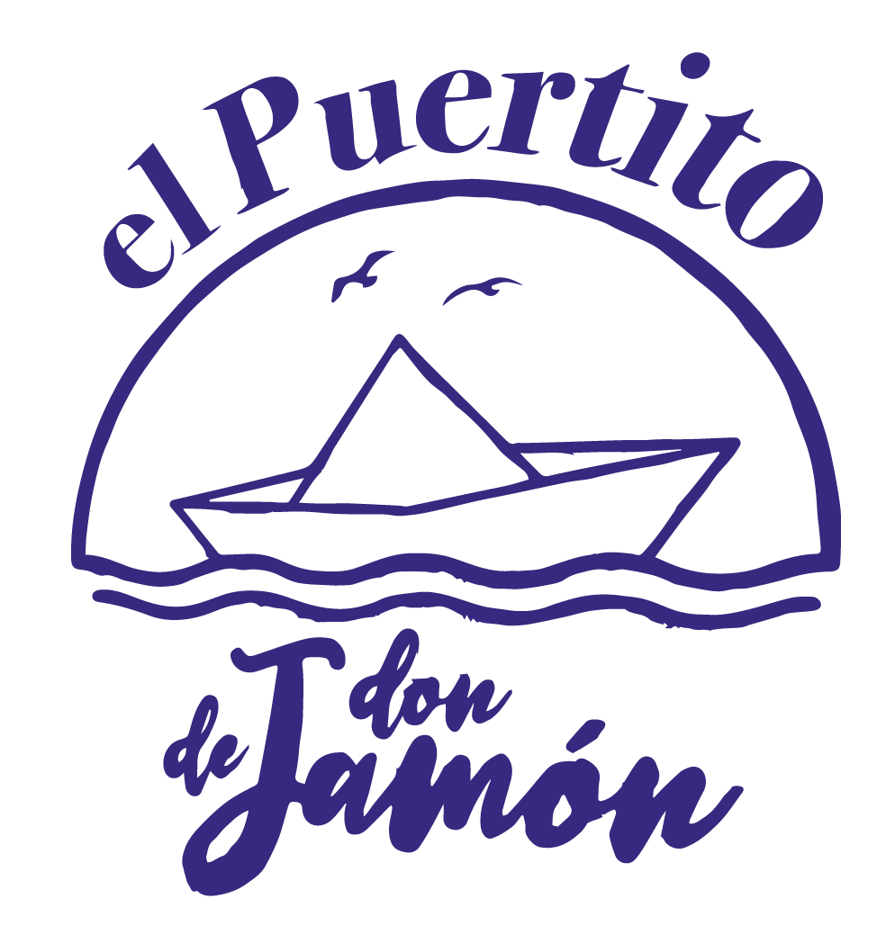 Logo de El Puertito de Don Jamón con un barco y montañas