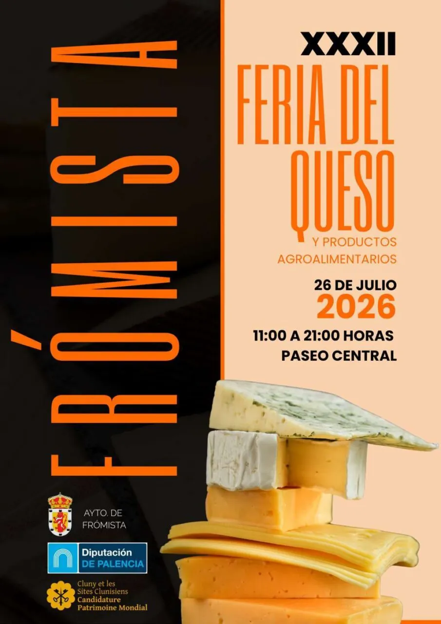 Cartel de la XXXII Feria del Queso en Frómista con quesos variados
