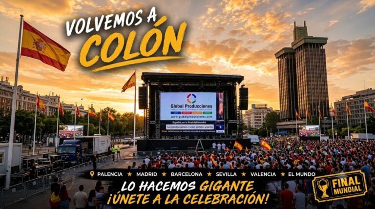 Evento en la Plaza de Colón con pantalla gigante y público