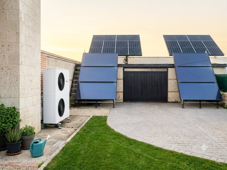 Instalaciones de energías renovables con paneles solares y sistema de aerotermia