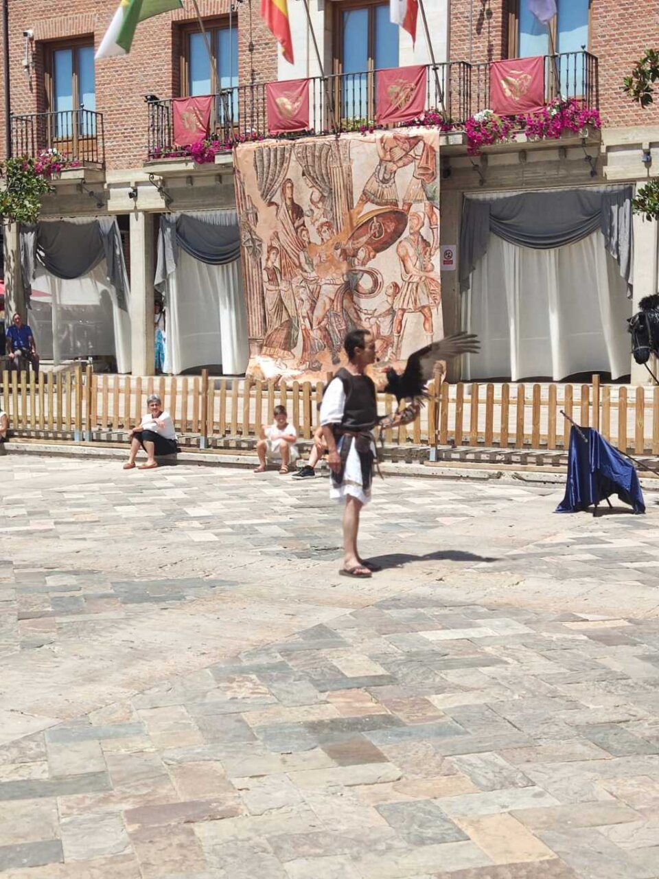 Recreación histórica del mercado romano en Saldaña con exhibición de cetrería.