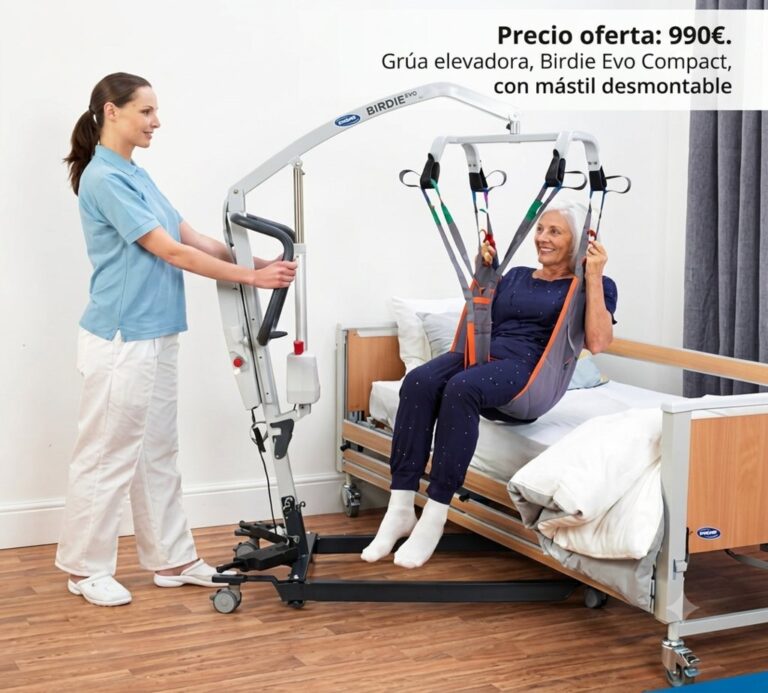 Grúa elevadora Birdie Evo Compact en uso con paciente