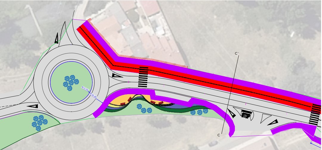 Propuesta de reurbanización de la avenida de Villallano en Aguilar de Campoo con nueva rotonda.