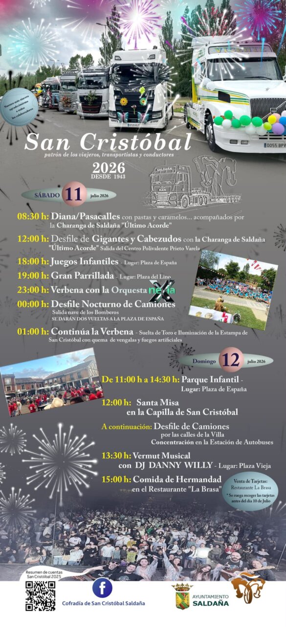Cartel de las fiestas de San Cristóbal en Saldaña con actividades programadas.