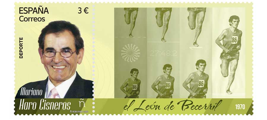 Sello postal dedicado a Mariano Haro, atleta palentino destacado.