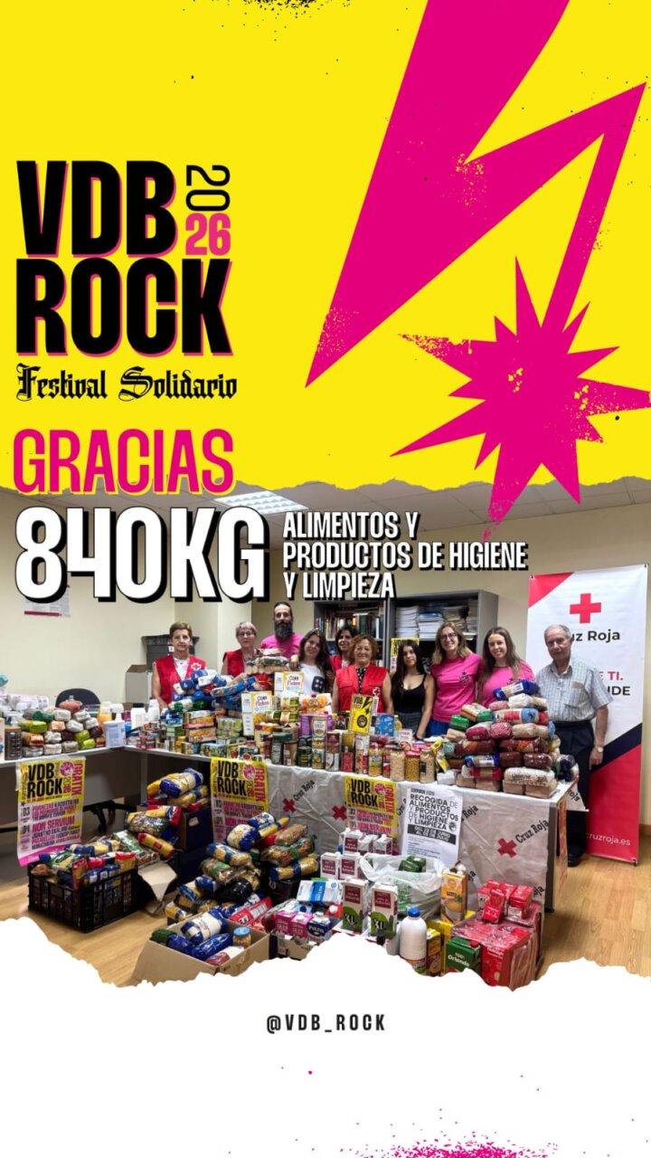 Participantes del VdB Rock 2026 con alimentos y productos de higiene