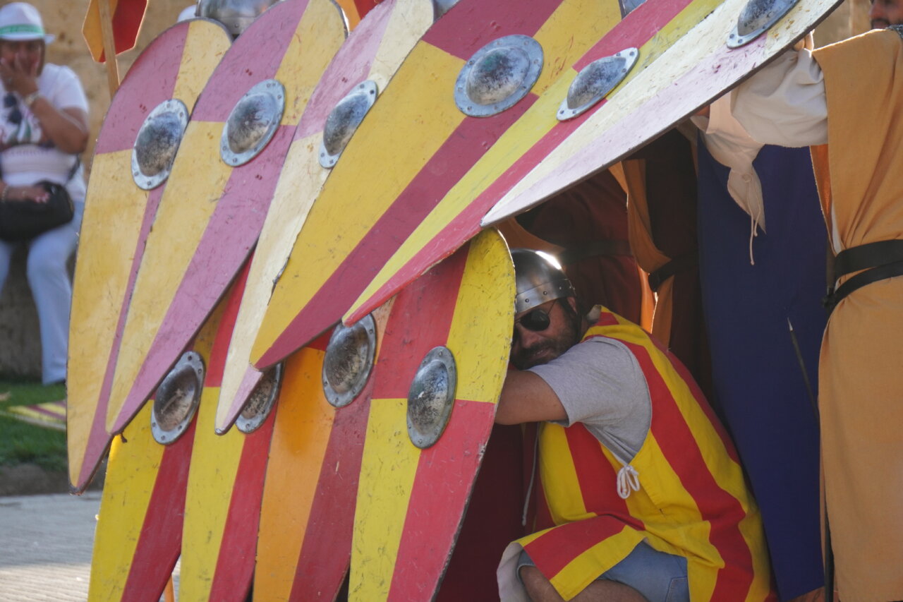 Participante en la batalla Nabal con escudos coloridos en Monzón de Campos
