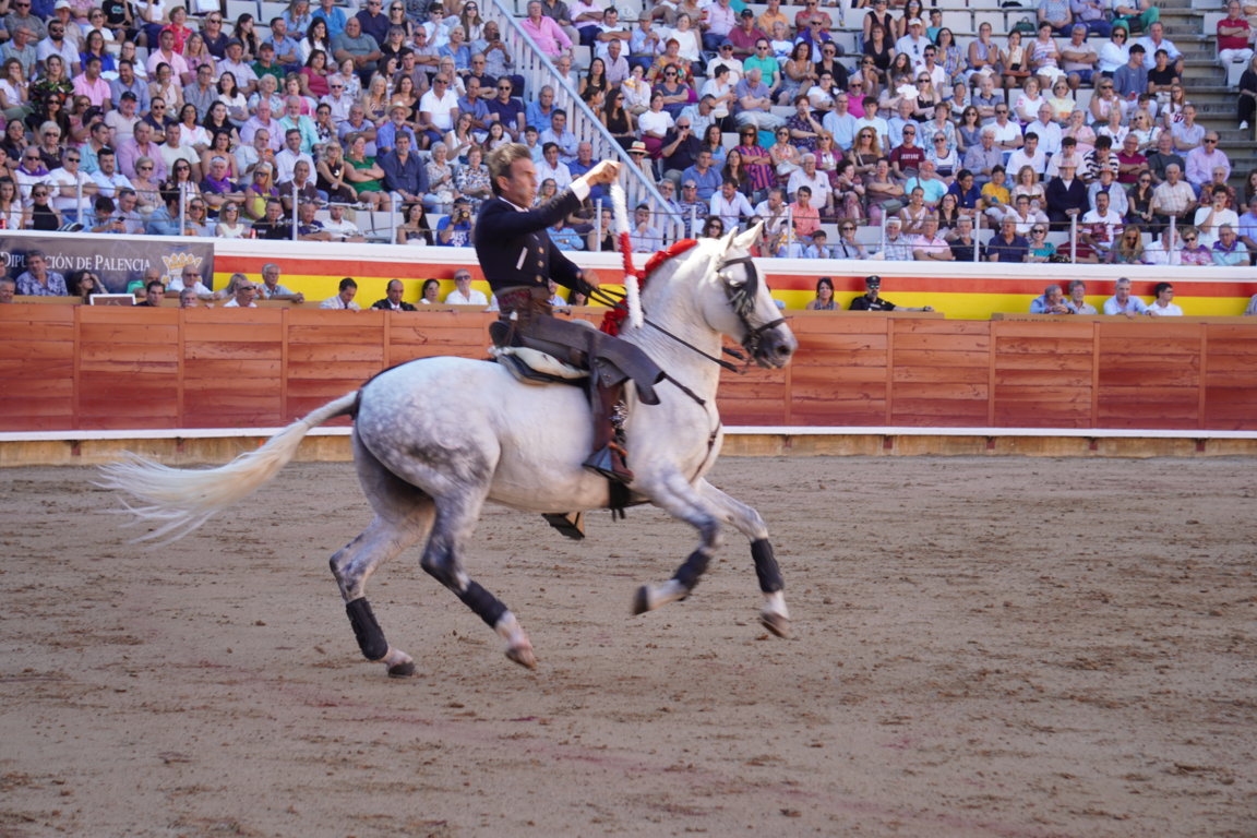 Rejoneador en acción durante una corrida de toros en Palencia