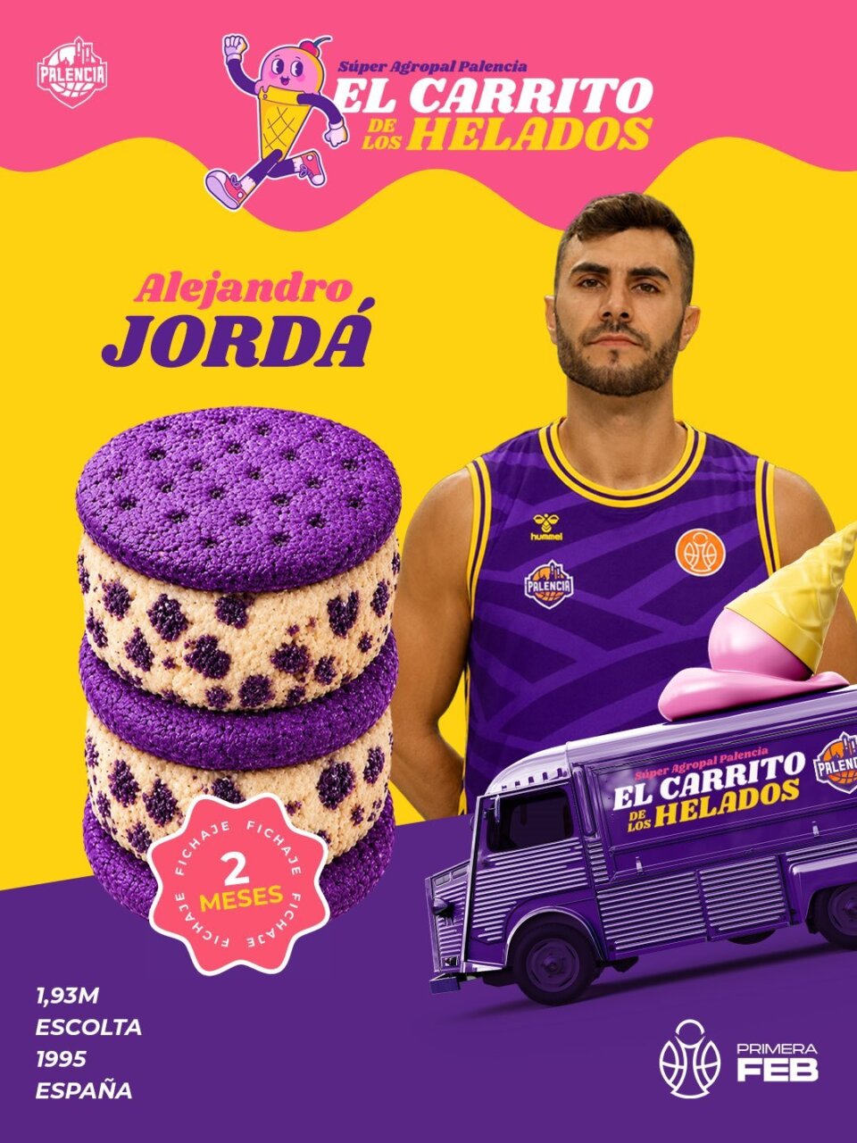 Alejandro Jordá en uniforme de baloncesto con helados de fondo