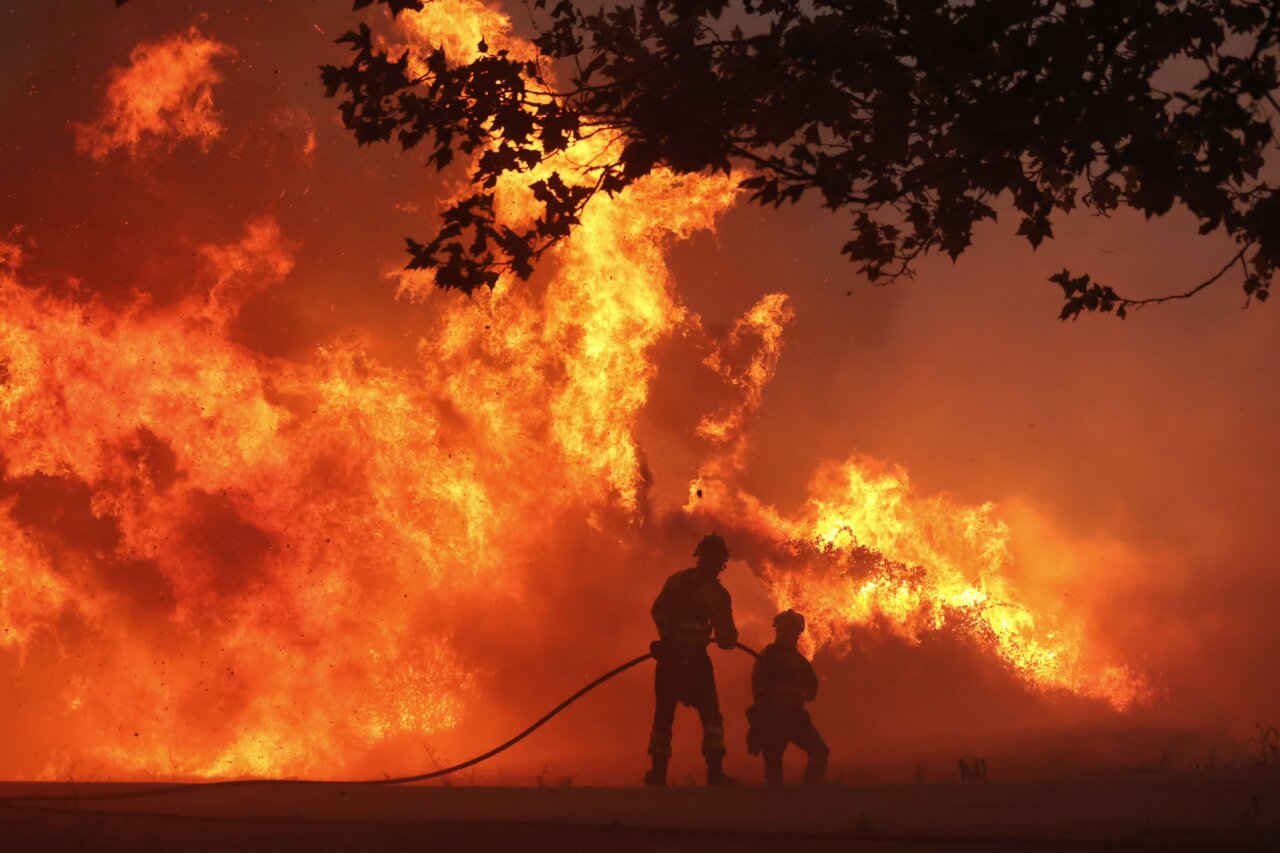 Bomberos luchando contra un incendio forestal en Palencia