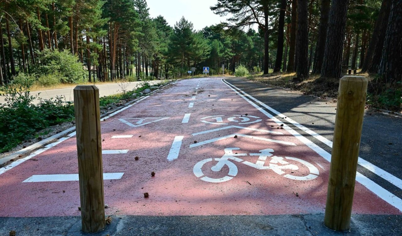 Carril bici en Aguilar de Campoo junto a un bosque