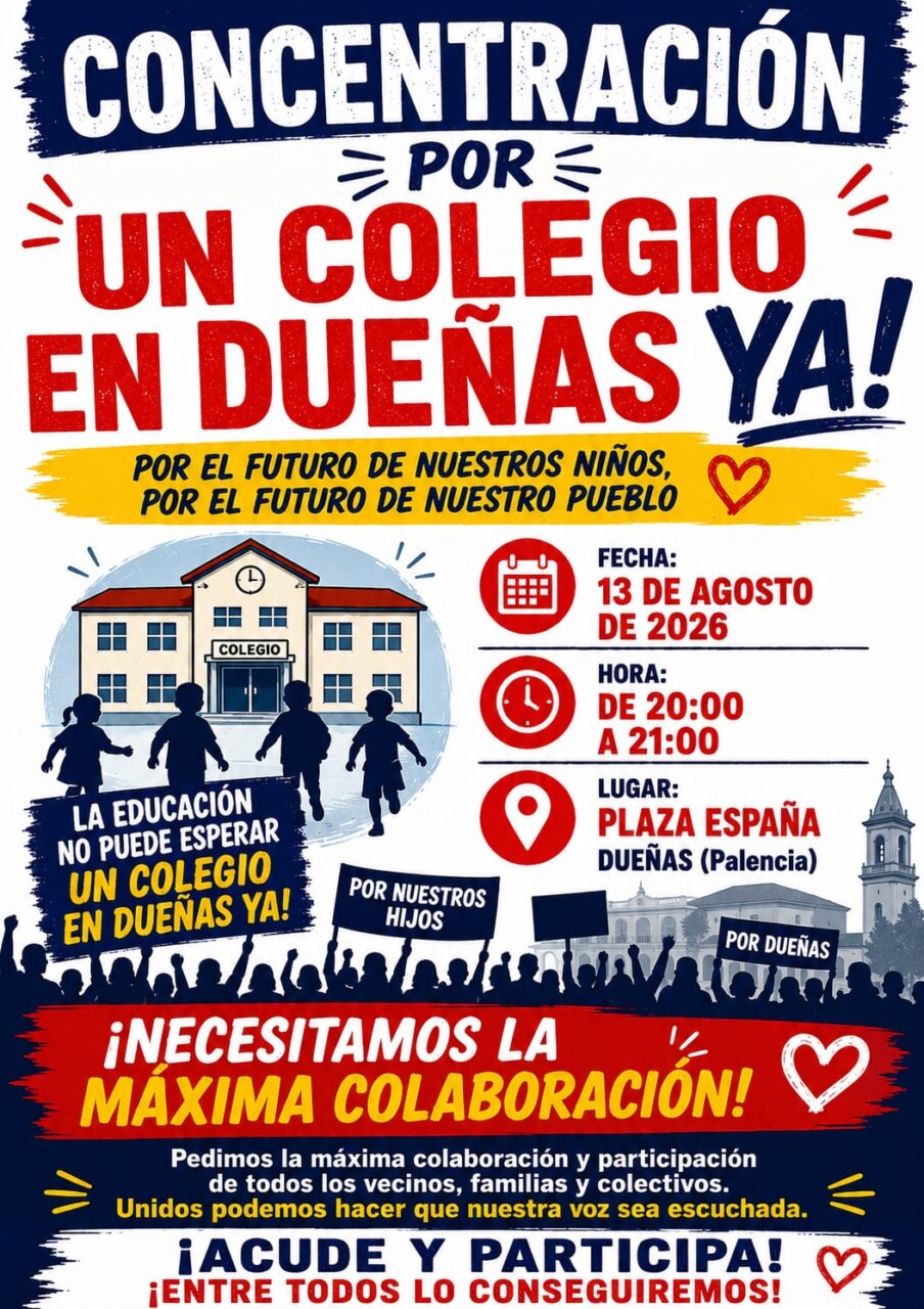 Cartel de concentración por un colegio en Dueñas con detalles del evento