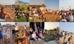 Personas disfrutando del eclipse total de Sol en Palencia